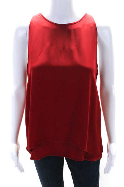 Theory Women's Round Neck Sleeveless Double Line Silk Blouse Red Size S