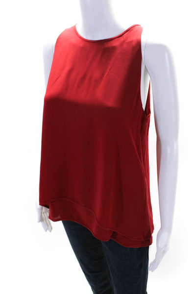 Theory Women's Round Neck Sleeveless Double Line Silk Blouse Red Size S