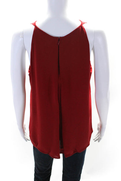 Theory Women's Round Neck Sleeveless Double Line Silk Blouse Red Size S