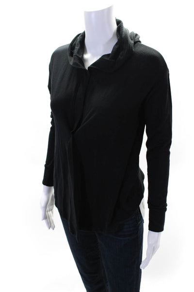 Splendid Women's Hood Long Sleeves Open Front Cardigan Sweater Black Size 12