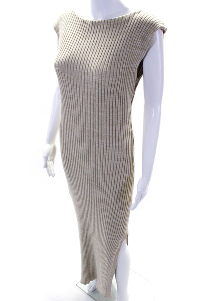 Anna Quan Womens Sleeveless Boat Neck Ribbed Knit Long Dress Brown Size 12