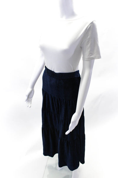 En Saison Womens Elastic Waistband Textured Velvet Midi Skirt Navy Size Medium