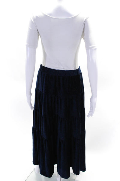 En Saison Womens Elastic Waistband Textured Velvet Midi Skirt Navy Size Medium