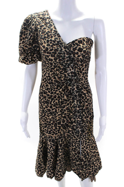 SIMKHAI Womens One Sleeve Leopard Dress Brown Size 4 12230638