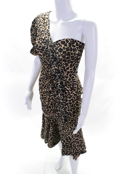 SIMKHAI Womens One Sleeve Leopard Dress Brown Size 4 12230638