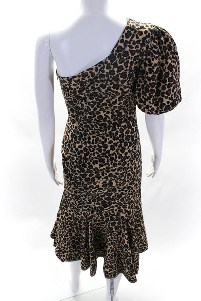 SIMKHAI Womens One Sleeve Leopard Dress Brown Size 4 12230638