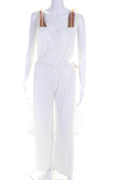 Pitusa Womens Printed Straps Sleeveless Square Neck Jumpsuit White One Size