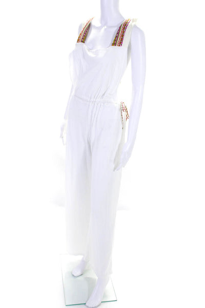 Pitusa Womens Printed Straps Sleeveless Square Neck Jumpsuit White One Size