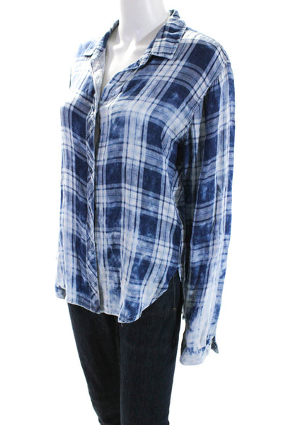 Bella Dahl Womens Acid Washed Plaid Button Up Shirt Blouse Blue Size Medium