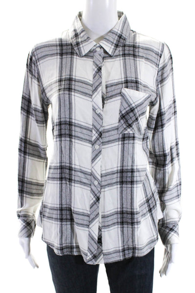 Rails Womens Long Sleeve Plaid Flannel Shirt Blouse Black White Size Small