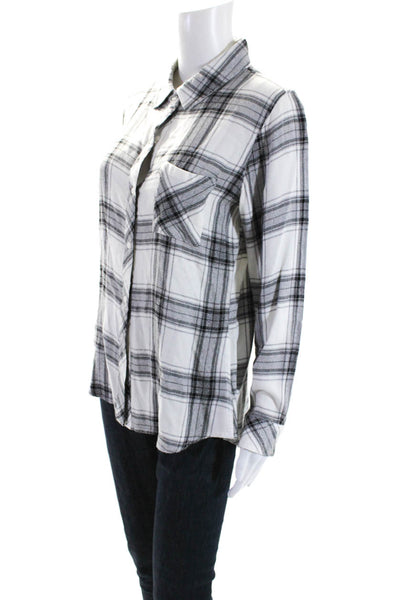 Rails Womens Long Sleeve Plaid Flannel Shirt Blouse Black White Size Small