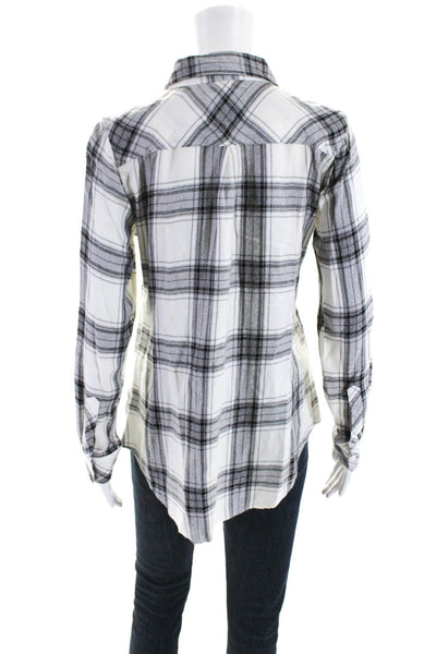 Rails Womens Long Sleeve Plaid Flannel Shirt Blouse Black White Size Small