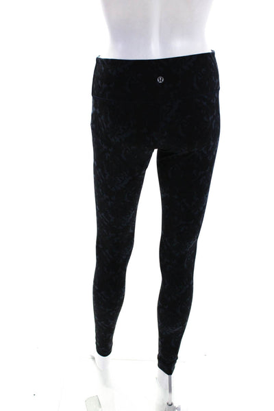 Lululemon Womens Damask Print Ankle Leggings Pants Navy Blue Black Size 6