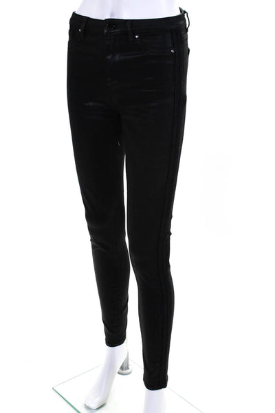 Elie Tahari Womens Azella Low Rise Skinny Leg Coated Jeans Black Size 27