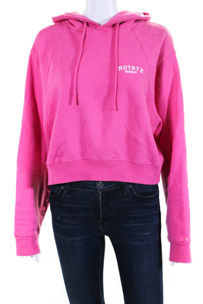 ROTATE Womens Pullover Logo Drawstring Hoodie Sweater Pink Cotton Size Medium