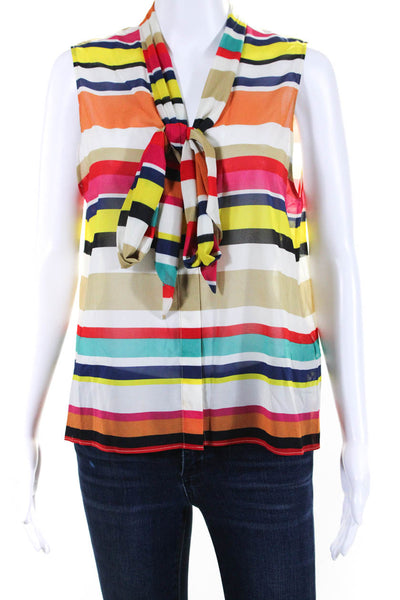 Alice + Olivia Womens Sleeveless Silk Striped Wrap Top Multicolored Size Medium