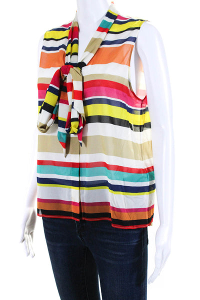 Alice + Olivia Womens Sleeveless Silk Striped Wrap Top Multicolored Size Medium