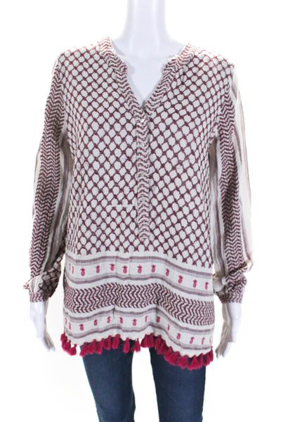 Scotch & Soda Womens White Red Printed Tassel Detail Tunic Blouse Top Size 1/2