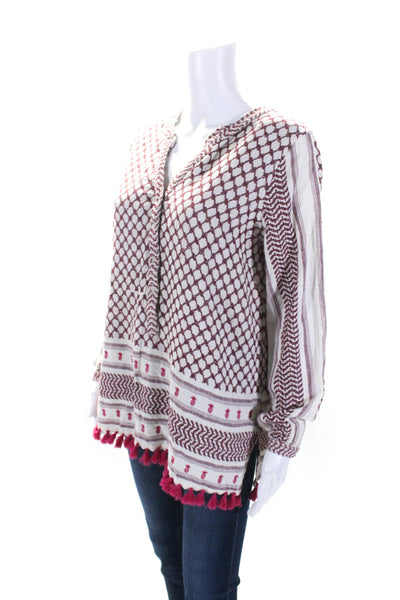 Scotch & Soda Womens White Red Printed Tassel Detail Tunic Blouse Top Size 1/2