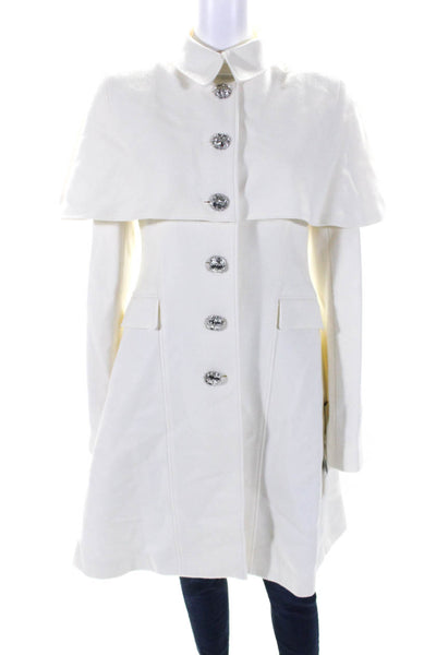 Adeam Womens Cream Wool Collar Faux Pockets Long Sleeve Cape Coat Size 4