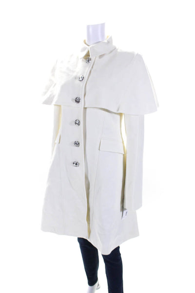 Adeam Womens Cream Wool Collar Faux Pockets Long Sleeve Cape Coat Size 4