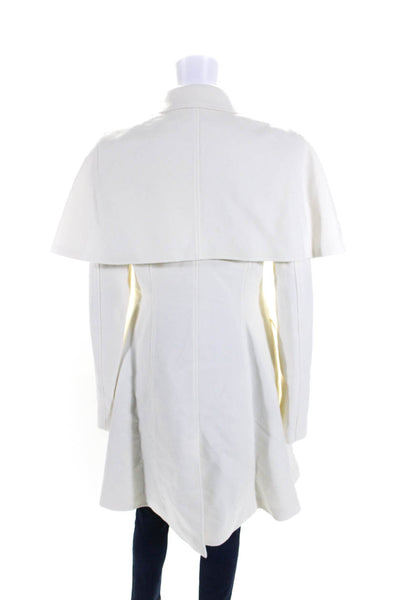Adeam Womens Cream Wool Collar Faux Pockets Long Sleeve Cape Coat Size 4