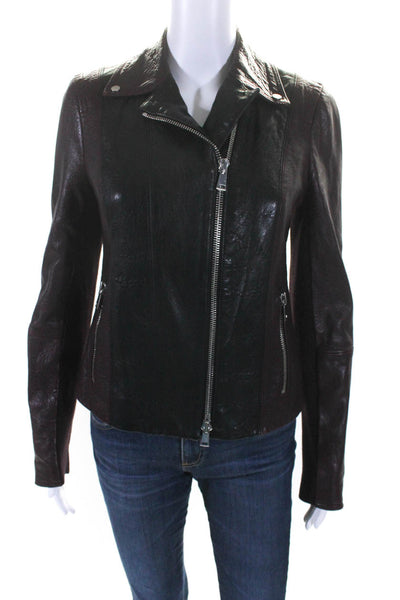 Vince Womens Leather Full Zipper Motorcycle Jacket Purple Black Size Small