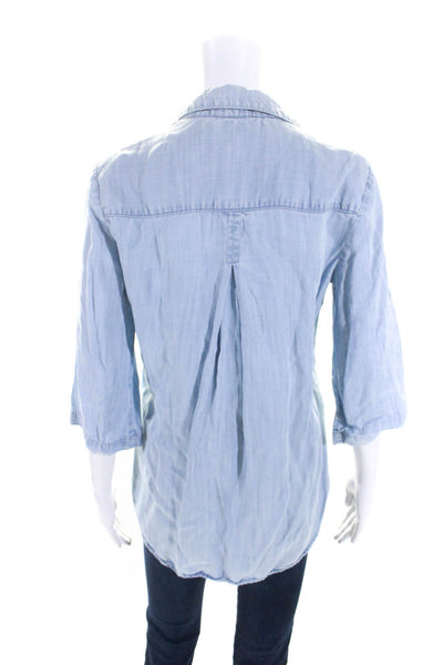 Bella Dahl Women's Collared Long Sleeves Chambray Blouse Blue Size XS