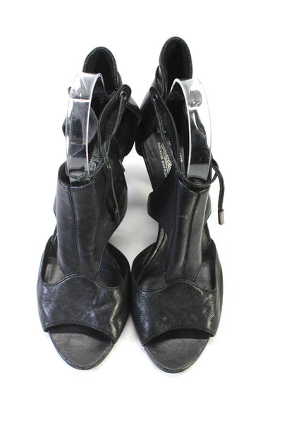 Belle Sigerson Morrison Women's Open Toe Cone Heels Leather Sandals Black Size 8