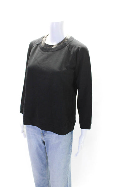 Wayne Womens Cotton Black Leather Trim Zip Back Long Sleeve Blouse Top Size XS