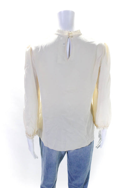 Coach Womens Cream Silk Eyelet Printed Crew Neck Long Sleeve Blouse Top Size 4