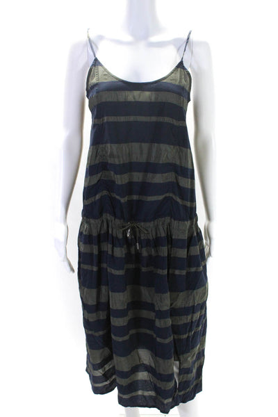 Public School Womens Green Navy Striped Scoop Neck Sleeveless Shift Dress Size 4