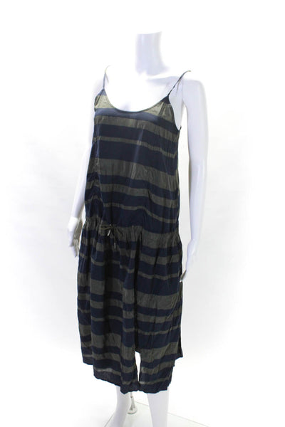 Public School Womens Green Navy Striped Scoop Neck Sleeveless Shift Dress Size 4