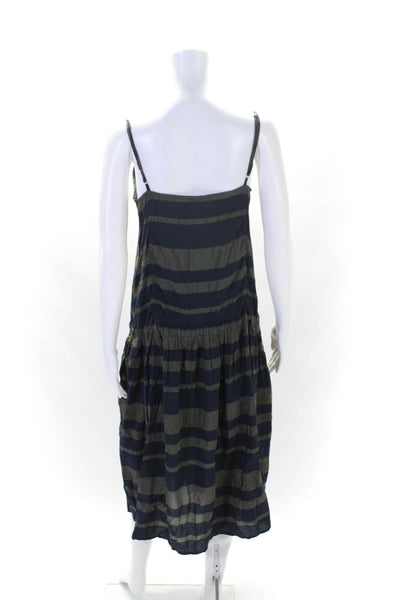 Public School Womens Green Navy Striped Scoop Neck Sleeveless Shift Dress Size 4