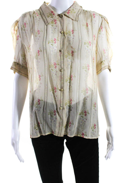 Polo Ralph Lauren Womens Button Front Sheer Floral Silk Shirt Brown Size 4