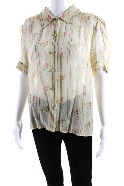 Polo Ralph Lauren Womens Button Front Sheer Floral Silk Shirt Brown Size 4