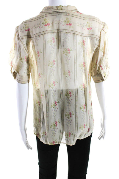 Polo Ralph Lauren Womens Button Front Sheer Floral Silk Shirt Brown Size 4