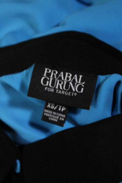 Prabal Gurung Womens Button Front Collared Ruffled Shirt Blue Black Size XS