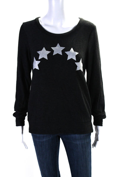 Chaser Womens Fleece Glitter Star Pullover Top Sweatshirt Gray Size Medium