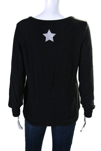 Chaser Womens Fleece Glitter Star Pullover Top Sweatshirt Gray Size Medium