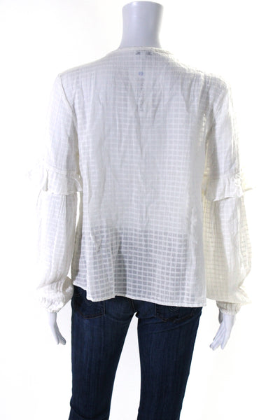 Splendid Womens Sheer Windowpane Long Sleeve Y Neck Top Blouse White Size Small