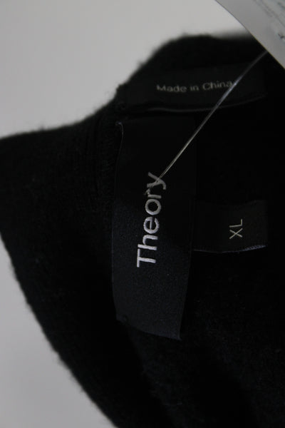 Theory Womens Open Front Felt Cardigan Sweater Black Wool Size Extra Large