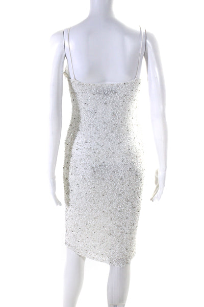 Retrofete Womens Beaded Sequin Mesh V Neck Slip Dress White Size Small