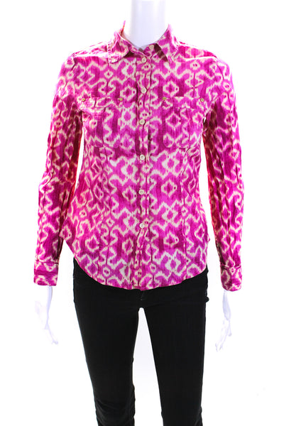 Michael Michael Kors Womens Pink Printed Long Sleeve Button Down Shirt Size P