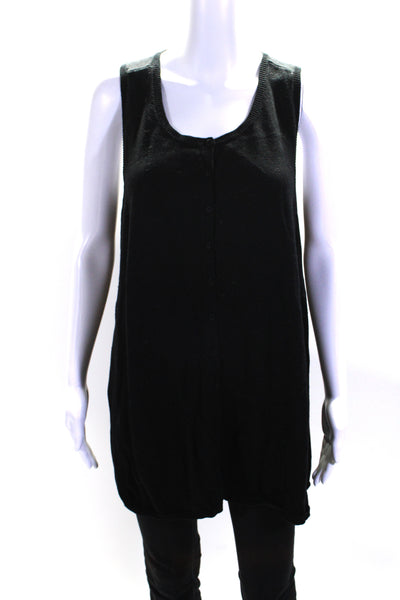 Eileen Fisher Womens Round Neck Sleeveless Button Down Sweater Vest Black Size M