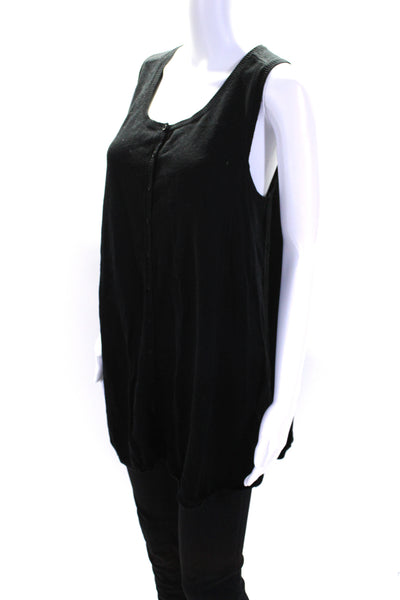 Eileen Fisher Womens Round Neck Sleeveless Button Down Sweater Vest Black Size M