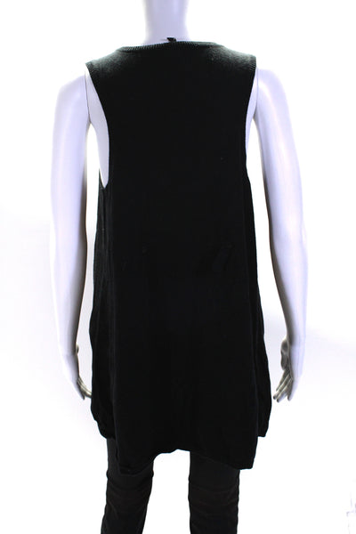 Eileen Fisher Womens Round Neck Sleeveless Button Down Sweater Vest Black Size M