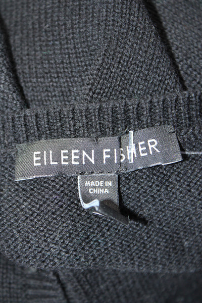 Eileen Fisher Womens Round Neck Sleeveless Button Down Sweater Vest Black Size M