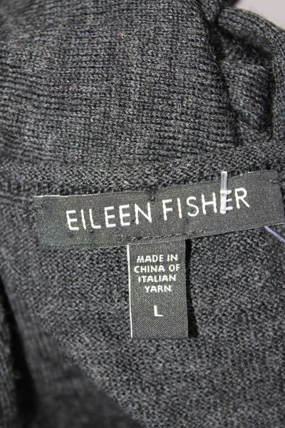 Eileen Fisher Women's V-Neck Long Sleeves A-Line Mini Sweater Dress Gray Size L