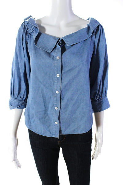 Veronica Beard Womens Chambray Long Sleeves Button Down Shirt Blue Size 2